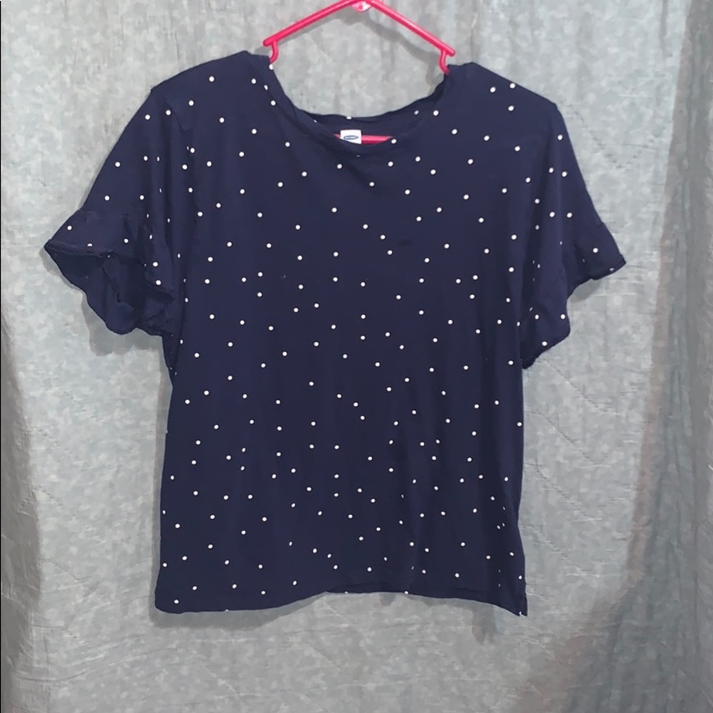 Old Navy, Navy Blue White Polka Dot shirt,